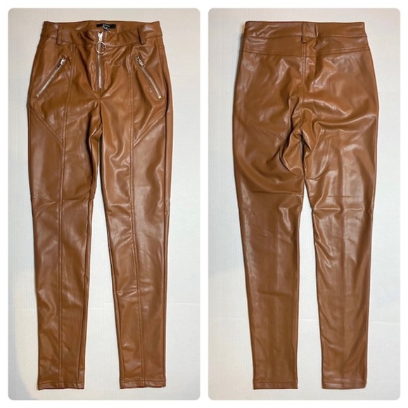 Brown Vegan Leather Pants - High Waist Slimfir Pants NWT - Size S - Picture 3 of 7